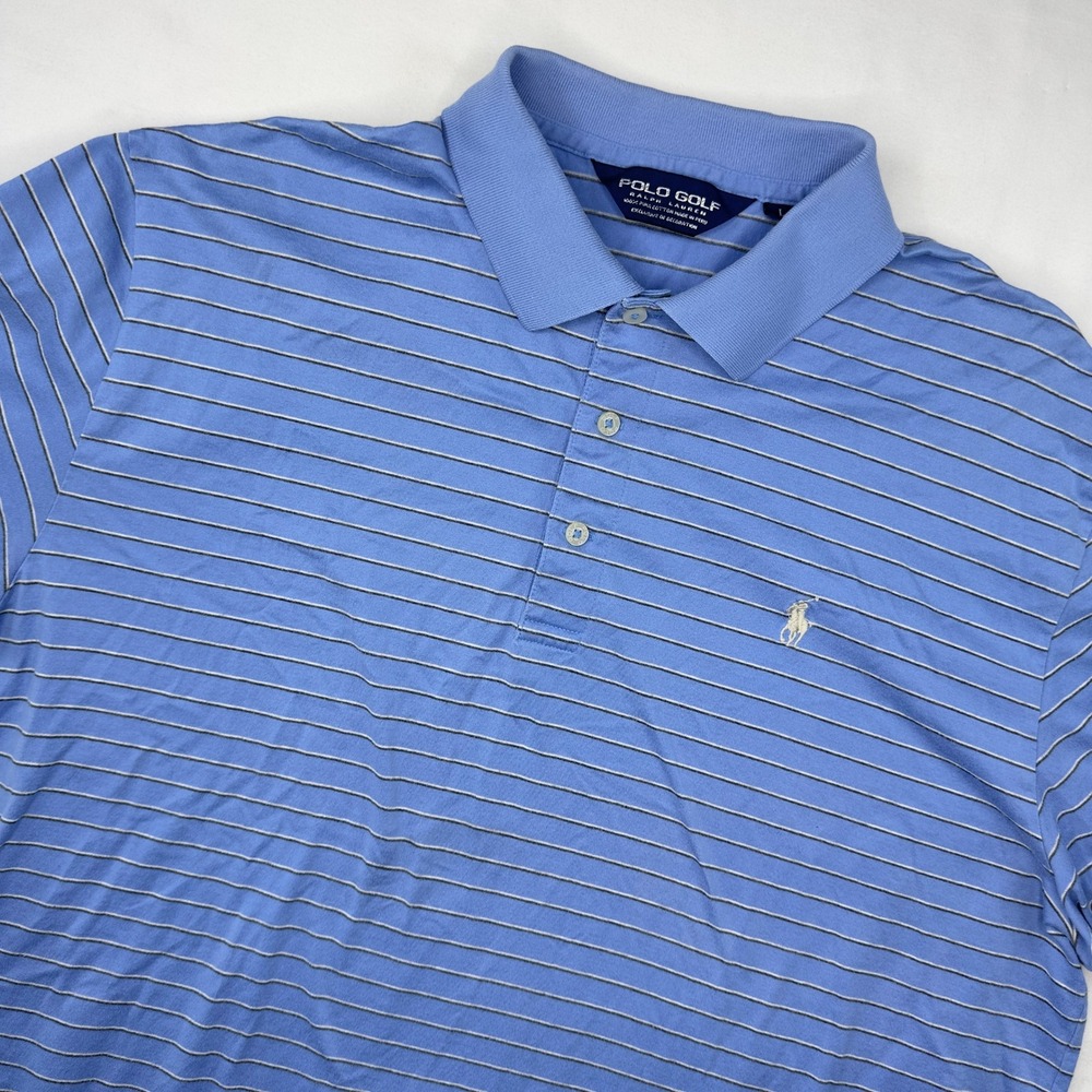 Polo Golf Ralph Lauren Shirt Men's Large Blue Striped Short Sleeve Preppy